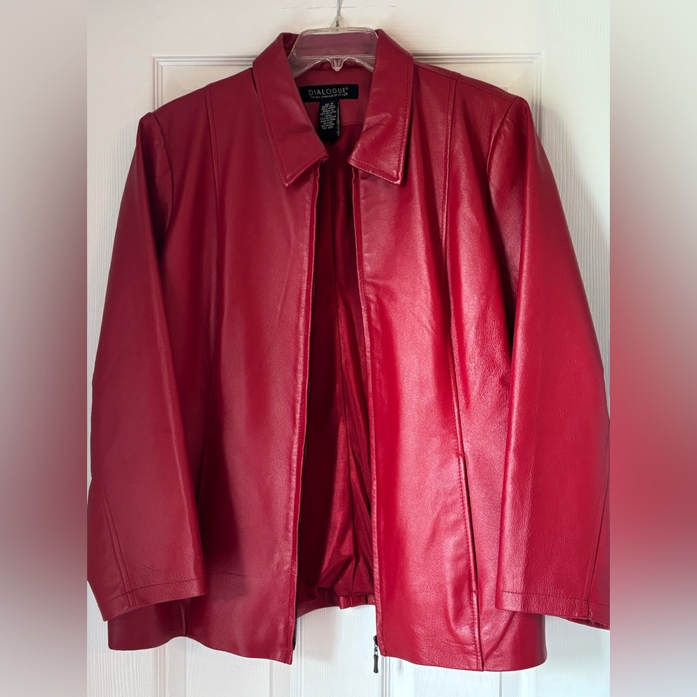 Dialogue Vibrant Red 100% Leather Zip-Front Jacket
